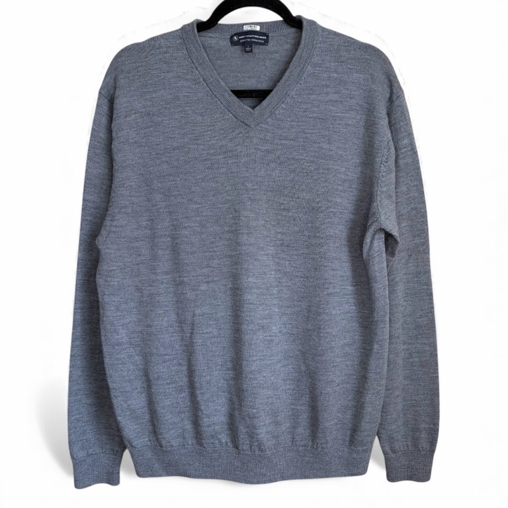 Hart Schaffner Marx Merino Wool Gray V-Neck Sweater Size Large